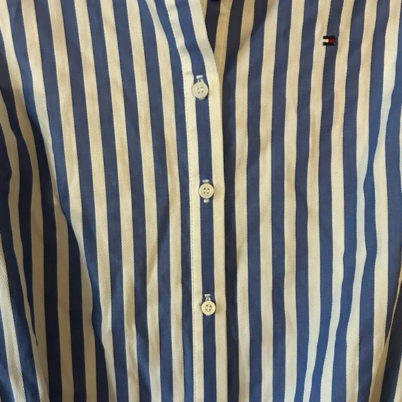 Tommy Hilfiger Women's Blue and White Stripped Collared Mini Cotton Shirt Dress - Picture 5 of 6